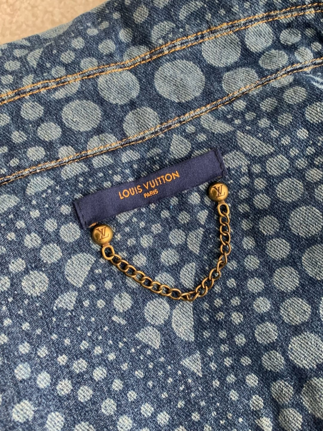 「#2056」Louis Vuitton Classic Logo printed all over patchwork denim jacket