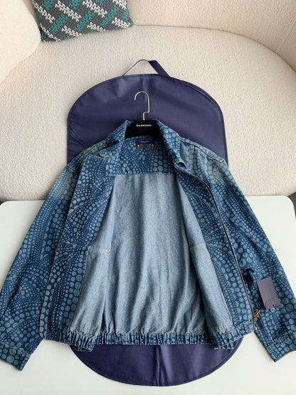 「#2056」Louis Vuitton Classic Logo printed all over patchwork denim jacket