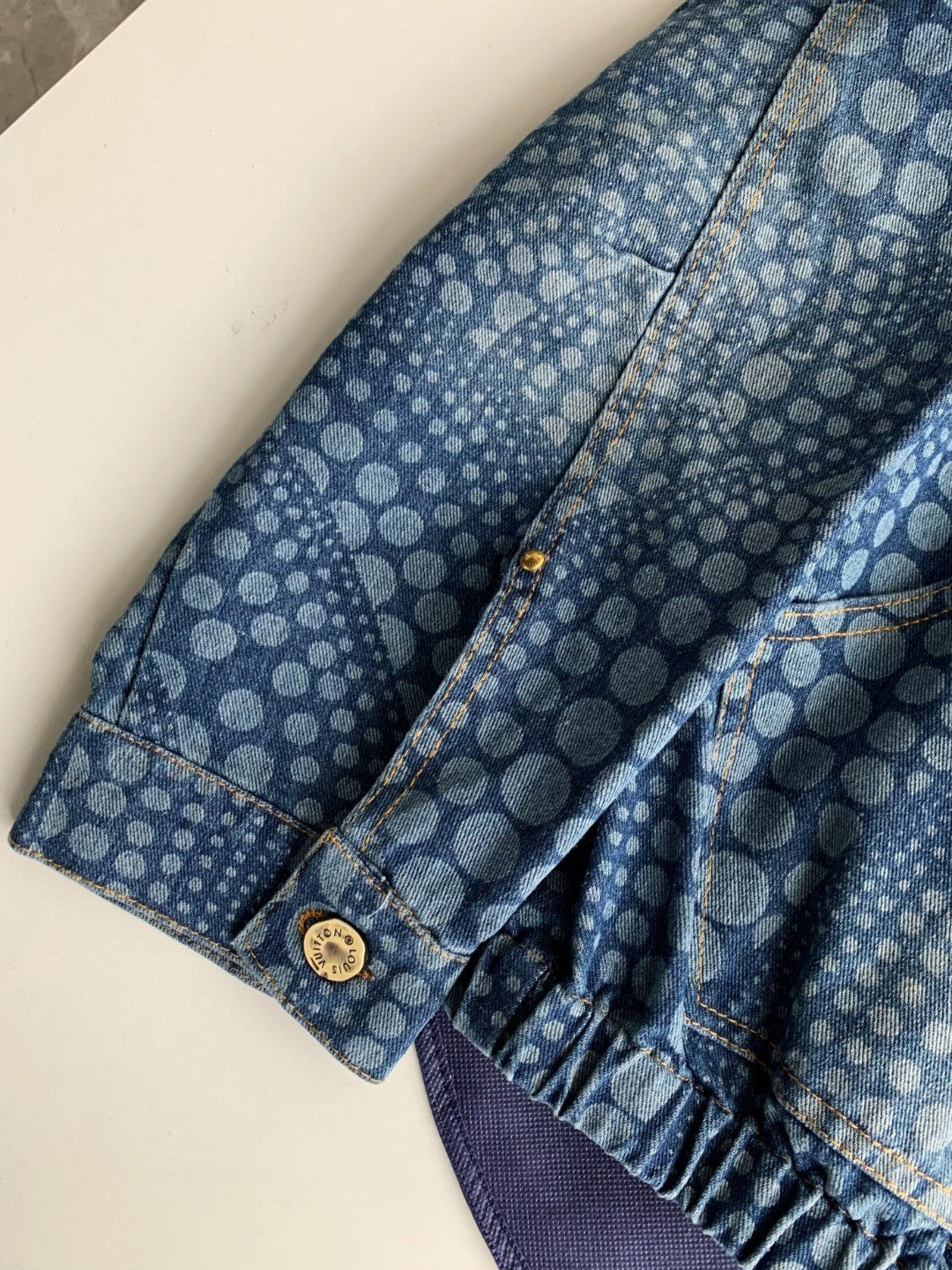 「#2056」Louis Vuitton Classic Logo printed all over patchwork denim jacket
