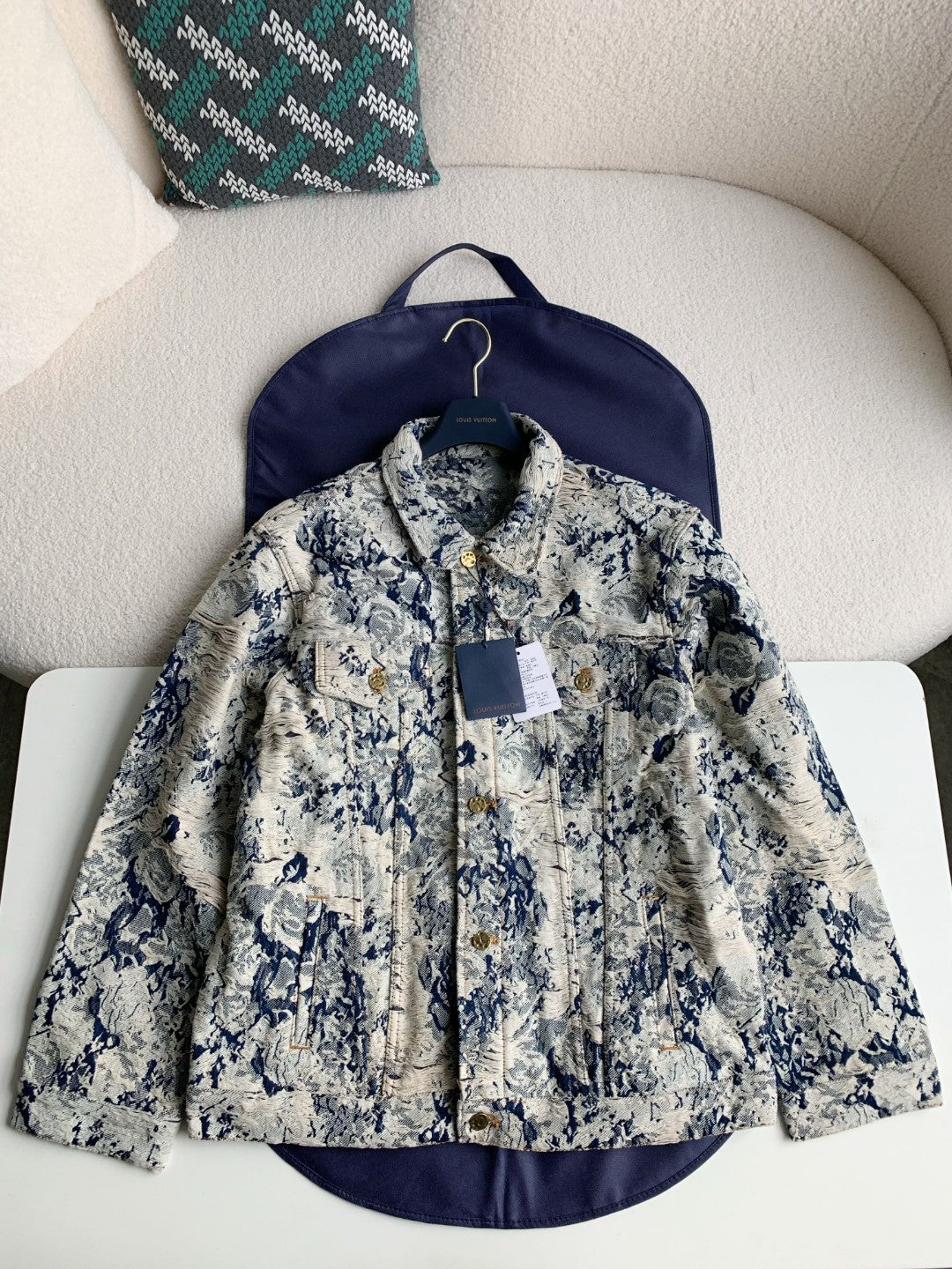 「#2058」Louis Vuitton Classic Logo printed all over patchwork denim jacket