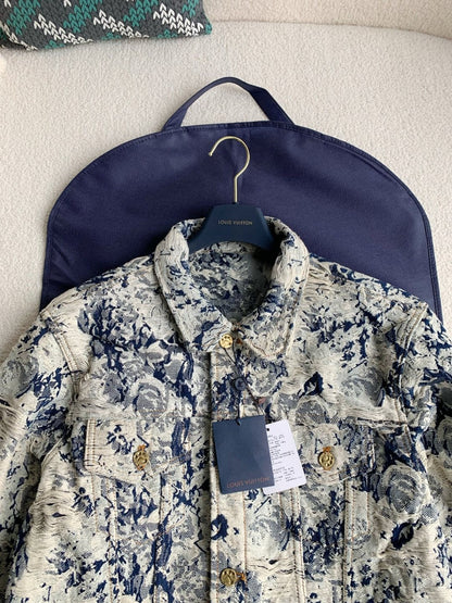「#2058」Louis Vuitton Classic Logo printed all over patchwork denim jacket
