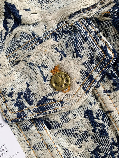 「#2058」Louis Vuitton Classic Logo printed all over patchwork denim jacket