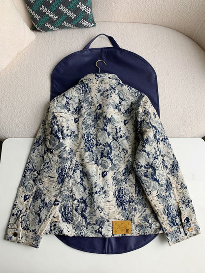 「#2058」Louis Vuitton Classic Logo printed all over patchwork denim jacket