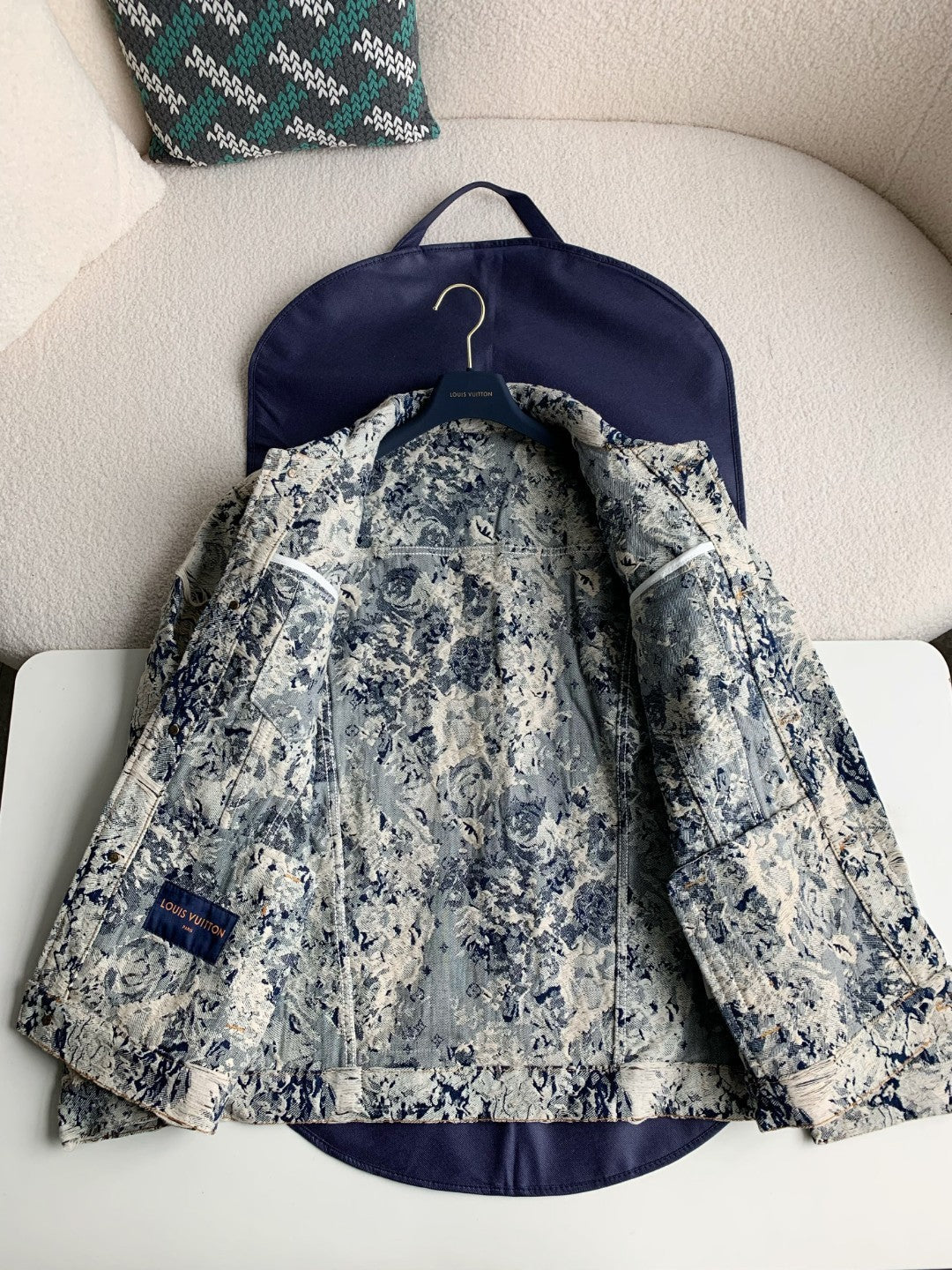 「#2058」Louis Vuitton Classic Logo printed all over patchwork denim jacket