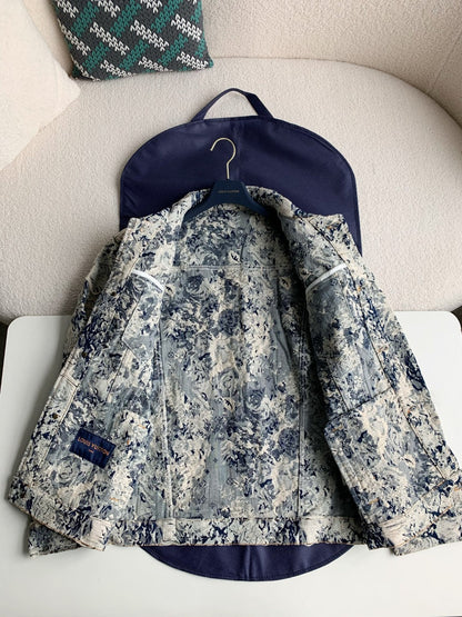 「#2058」Louis Vuitton Classic Logo printed all over patchwork denim jacket