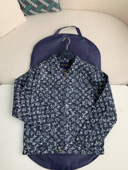 「#2089」Louis Vuitton Classic Logo printed all over patchwork denim jacket