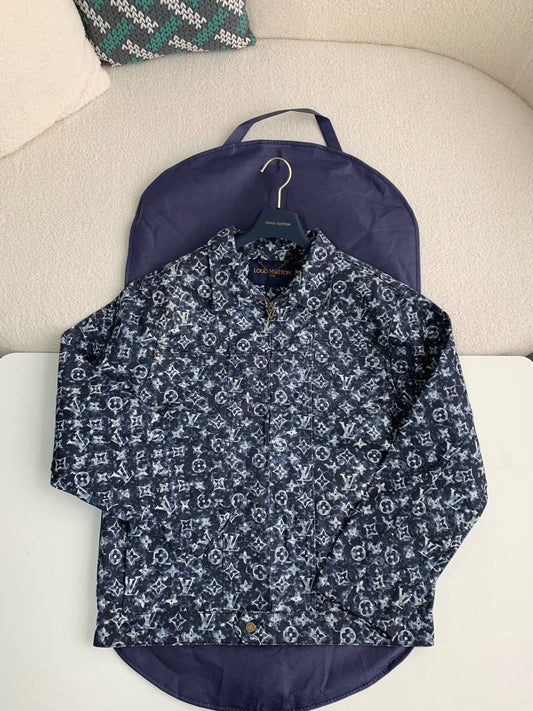 「#2089」Louis Vuitton Classic Logo printed all over patchwork denim jacket