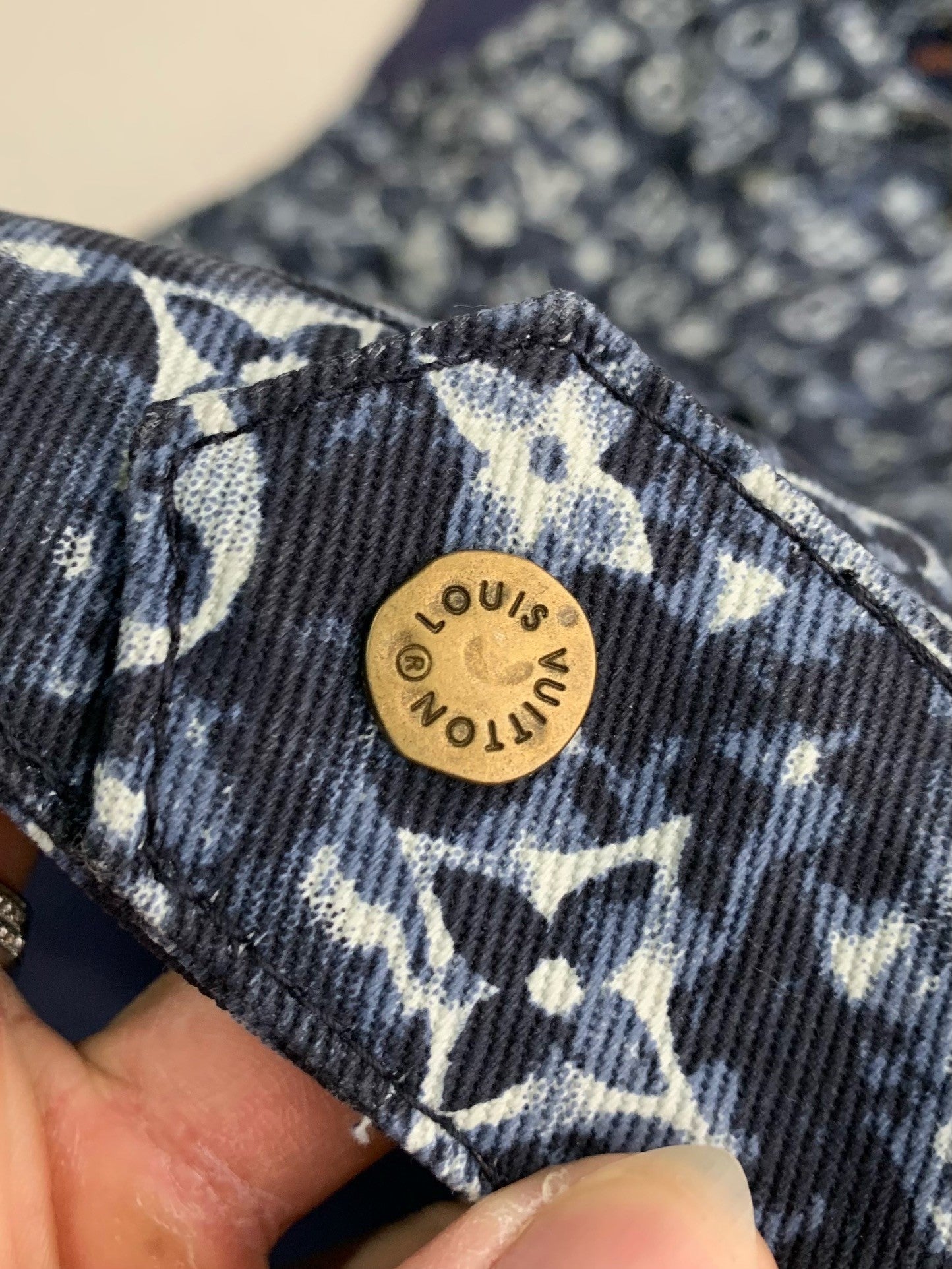 「#2089」Louis Vuitton Classic Logo printed all over patchwork denim jacket