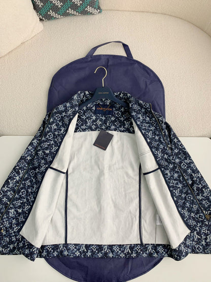 「#2089」Louis Vuitton Classic Logo printed all over patchwork denim jacket
