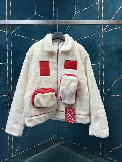 「#1880」Louis Vuitton Multi-pocket plush leather jacket