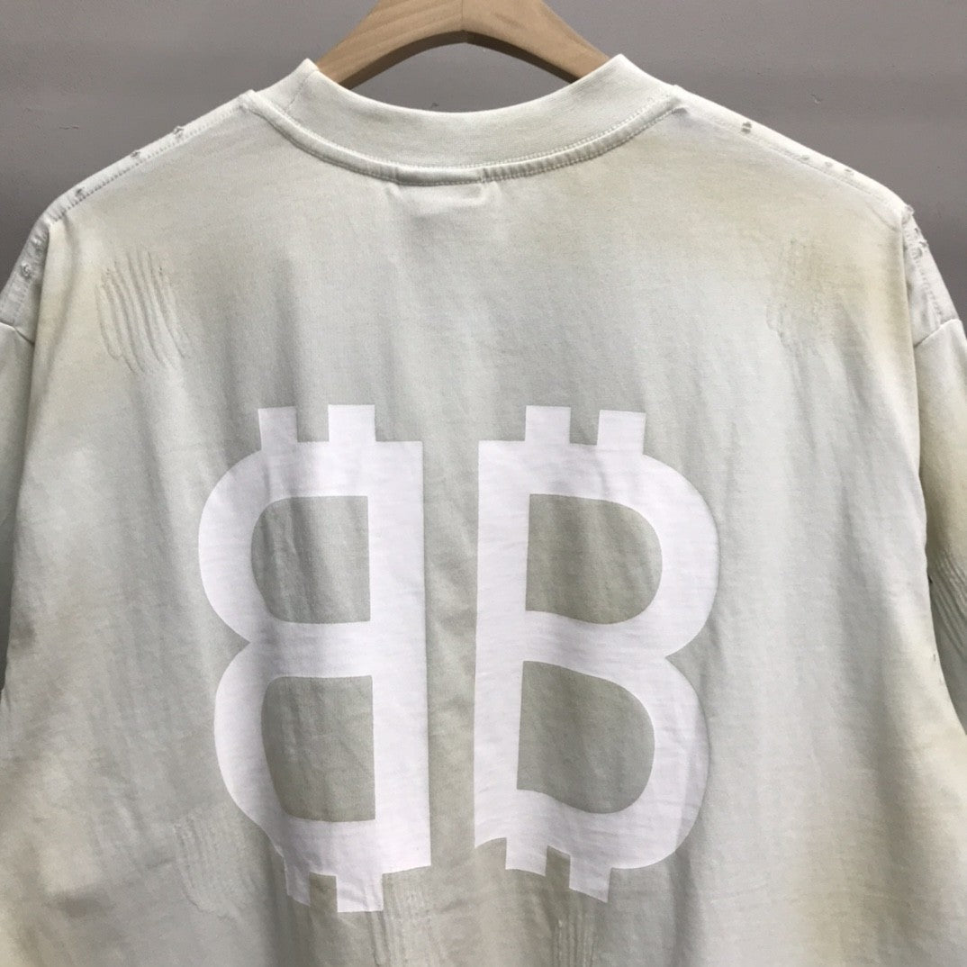 「#2228」Balenciaga BB Industrial Cement Painted T-Shirt