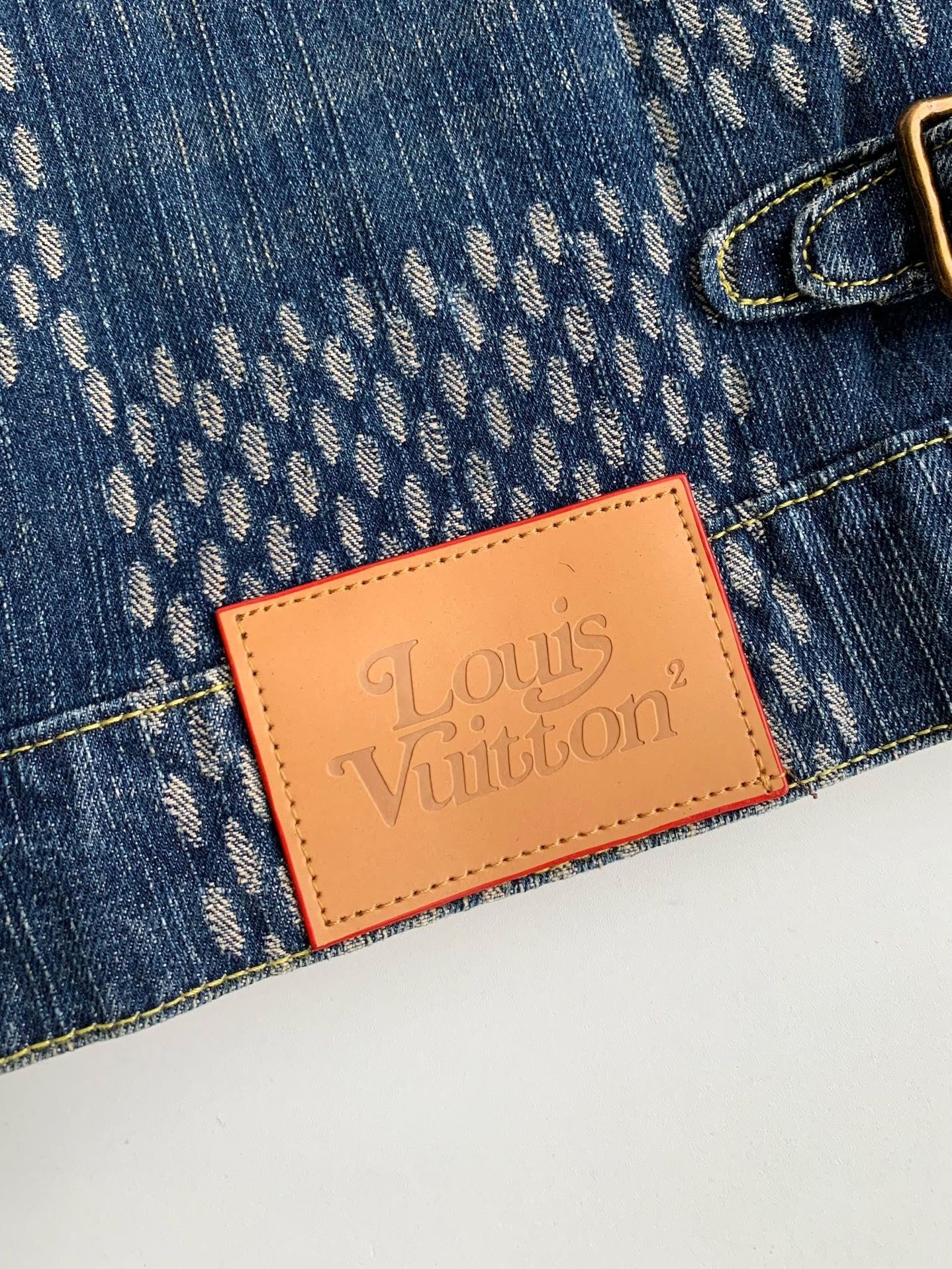 「#1808」Louis Vuitton Classic Logo printed all over patchwork denim jacket