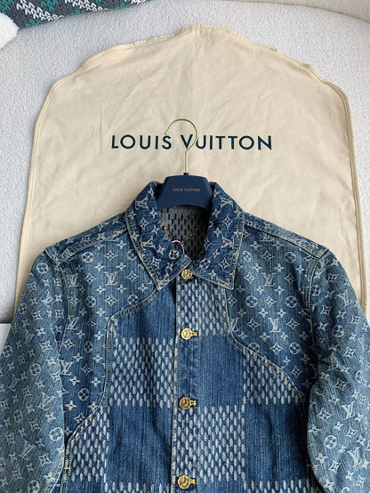 「#1808」Louis Vuitton Classic Logo printed all over patchwork denim jacket
