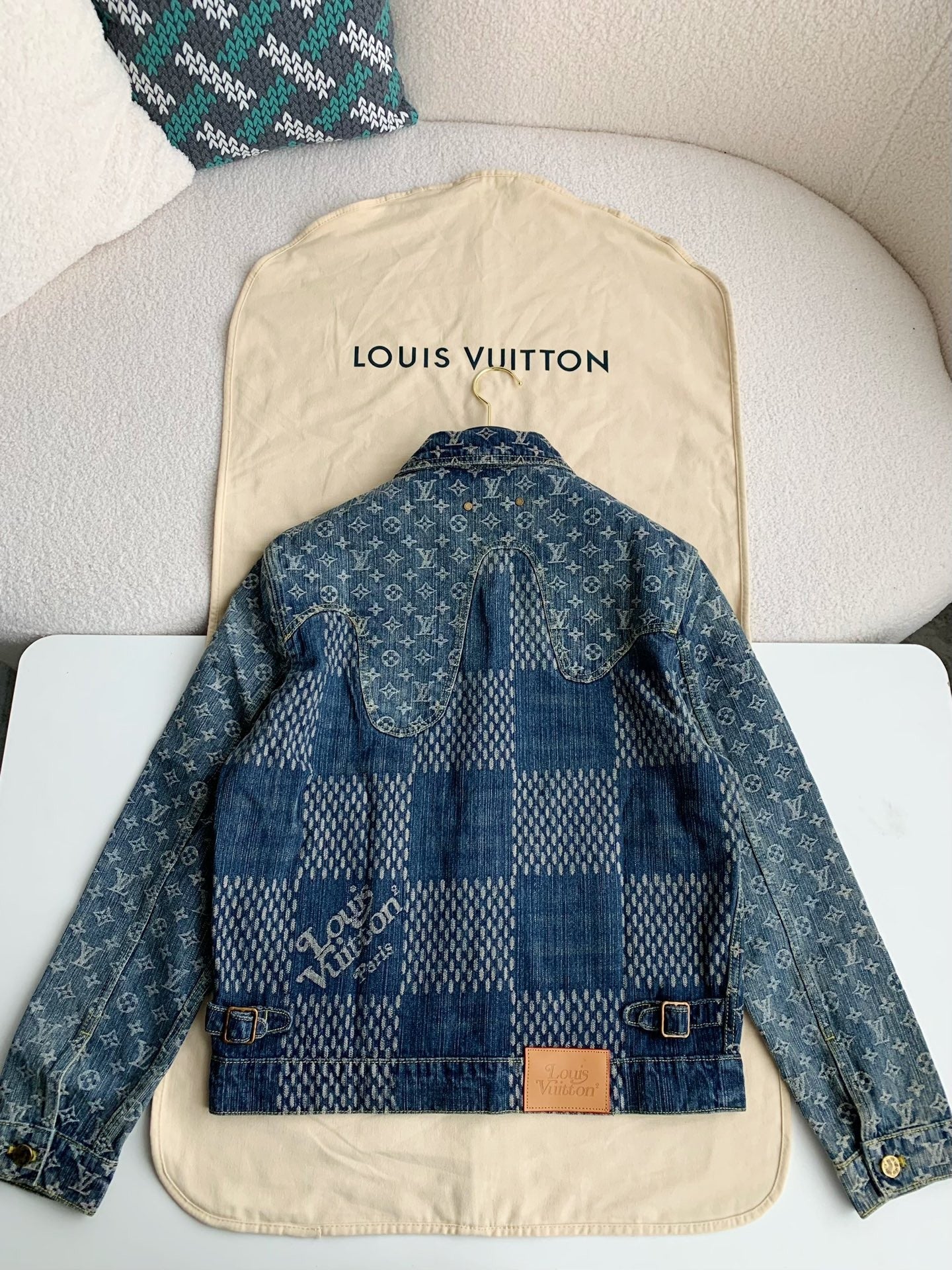 「#1808」Louis Vuitton Classic Logo printed all over patchwork denim jacket