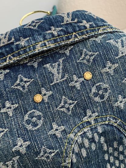 「#1808」Louis Vuitton Classic Logo printed all over patchwork denim jacket
