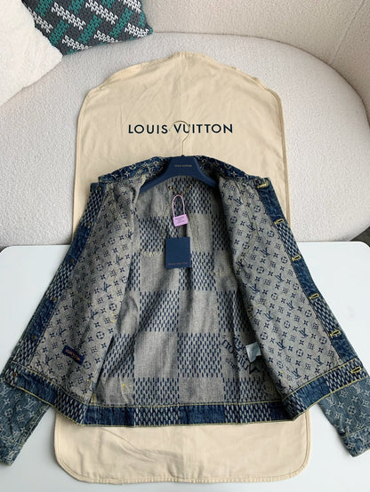 「#1808」Louis Vuitton Classic Logo printed all over patchwork denim jacket