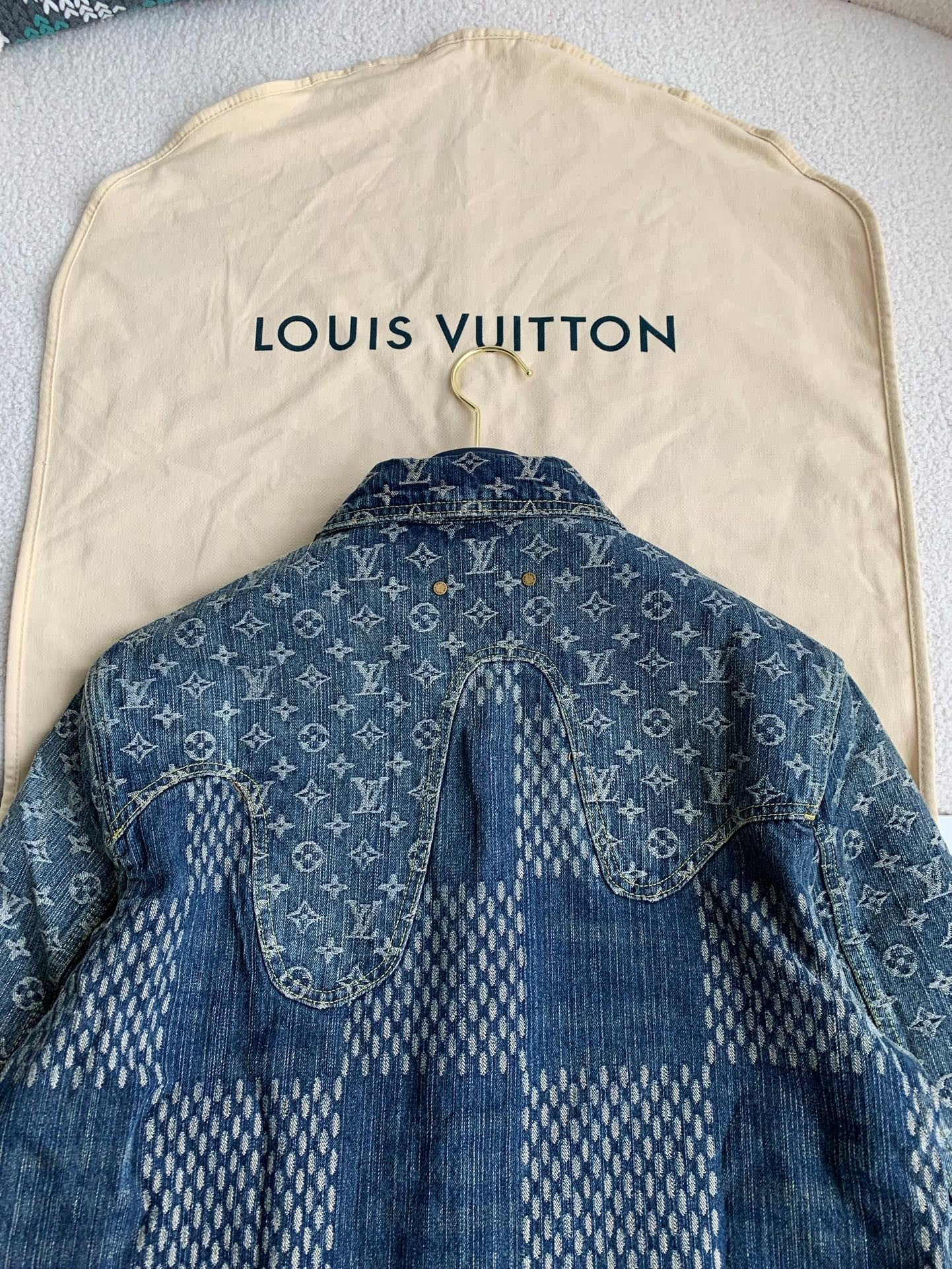 「#1808」Louis Vuitton Classic Logo printed all over patchwork denim jacket