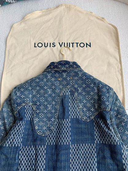 「#1808」Louis Vuitton Classic Logo printed all over patchwork denim jacket