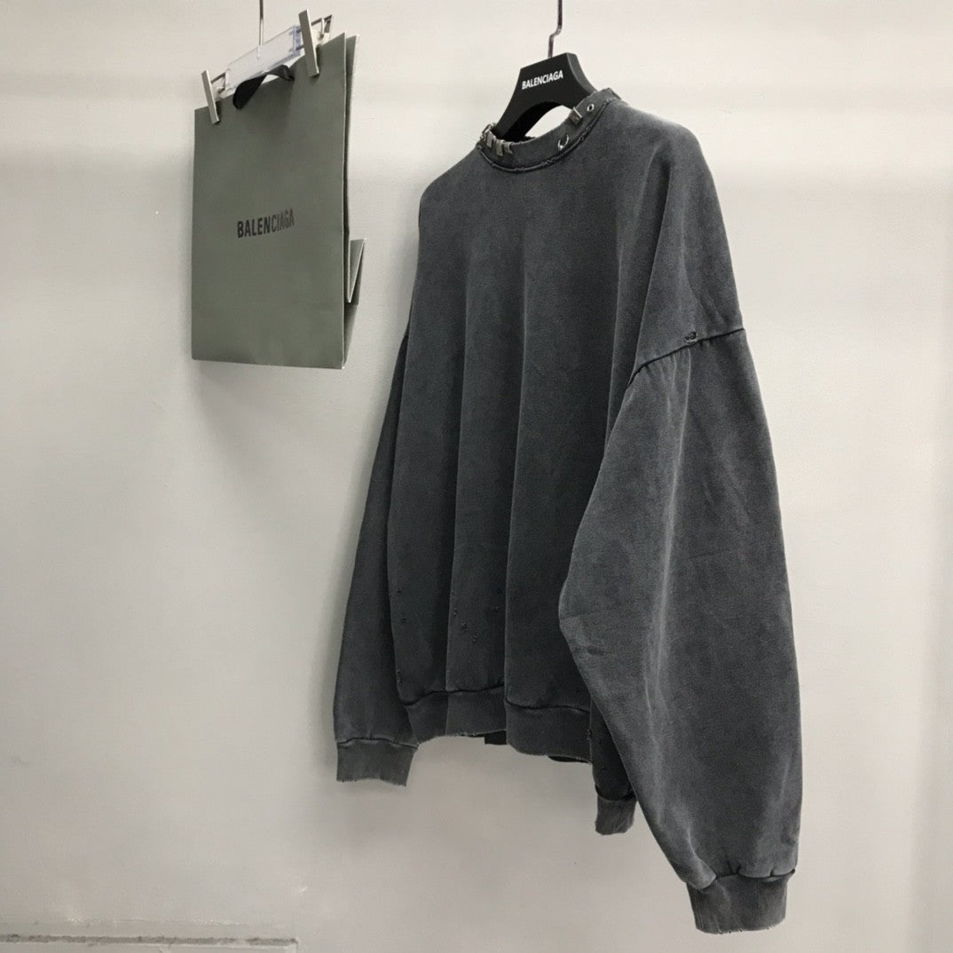 「#2449」Balenciaga neckline hardware perforated hoodie