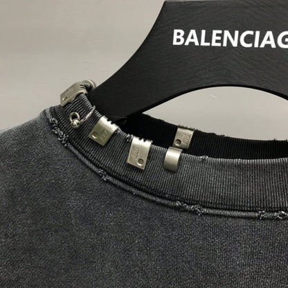 「#2449」Balenciaga neckline hardware perforated hoodie