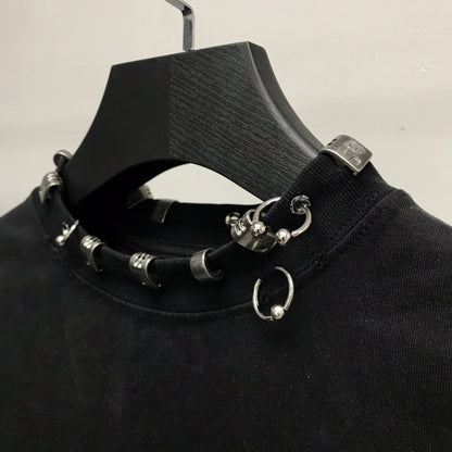 「#2450」Balenciaga neckline hardware perforated T-shirt