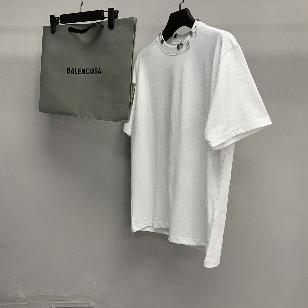 「#2451」Balenciaga neckline hardware perforated T-shirt
