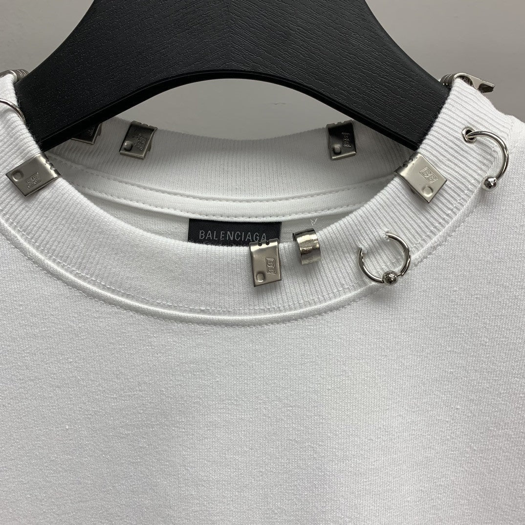 「#2451」Balenciaga neckline hardware perforated T-shirt