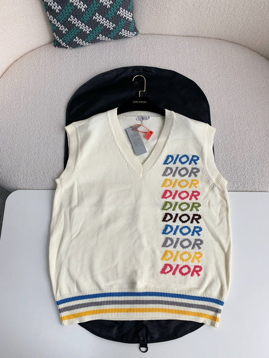 「#2595」Dior Monochrome striped knitted waistcoat