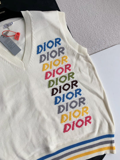 「#2595」Dior Monochrome striped knitted waistcoat