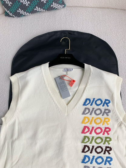 「#2595」Dior Monochrome striped knitted waistcoat