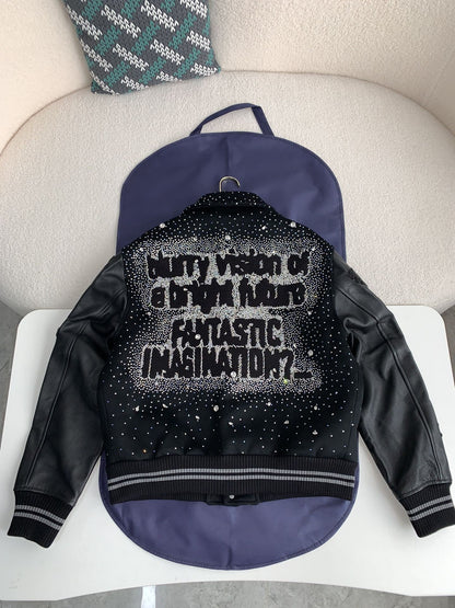 「#2603」Louis Vuitton FW23 lettered beaded embroidered leather jacket