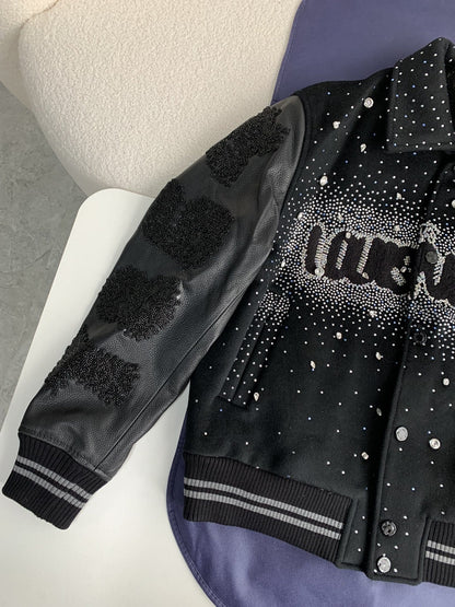 「#2603」Louis Vuitton FW23 lettered beaded embroidered leather jacket