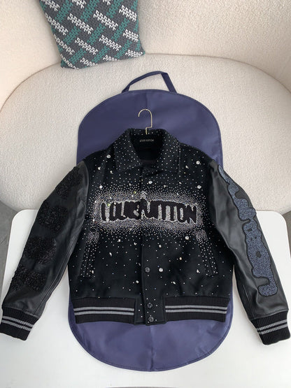 「#2603」Louis Vuitton FW23 lettered beaded embroidered leather jacket