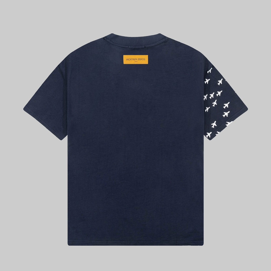 「#2732」Louis Vuitton 23ss small plane full print pattern gold classic T-shirt