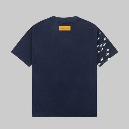 「#2732」Louis Vuitton 23ss small plane full print pattern gold classic T-shirt