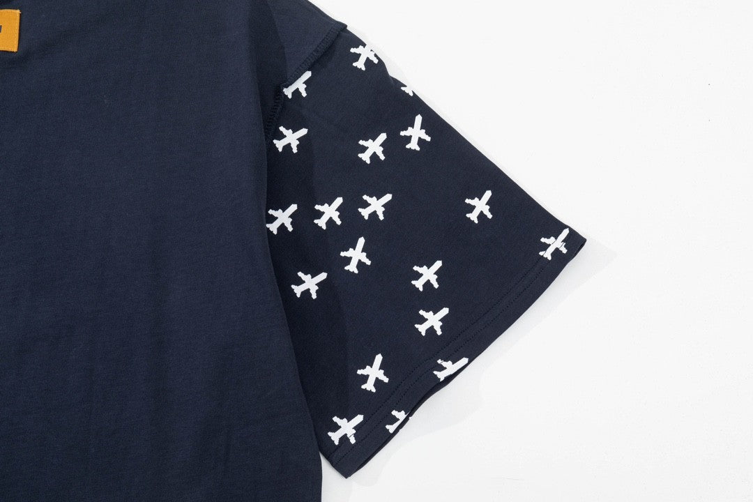 「#2732」Louis Vuitton 23ss small plane full print pattern gold classic T-shirt