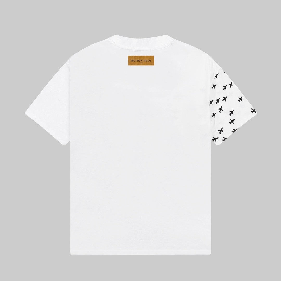 「#2733」Louis Vuitton 23ss small plane full print pattern gold classic T-shirt