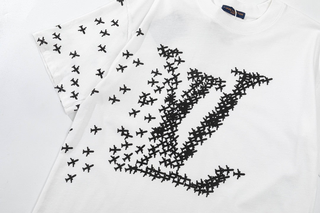 「#2733」Louis Vuitton 23ss small plane full print pattern gold classic T-shirt