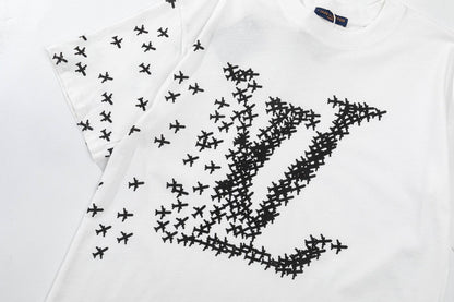 「#2733」Louis Vuitton 23ss small plane full print pattern gold classic T-shirt