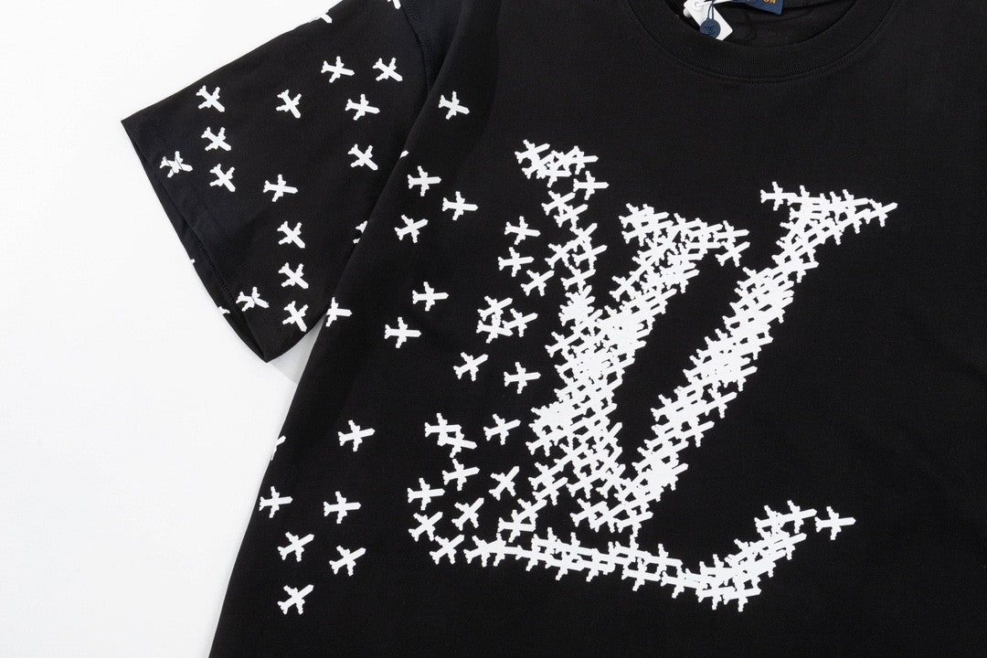 「#2734」Louis Vuitton 23ss small plane full print pattern gold classic T-shirt