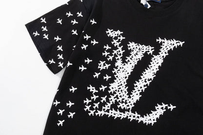 「#2734」Louis Vuitton 23ss small plane full print pattern gold classic T-shirt