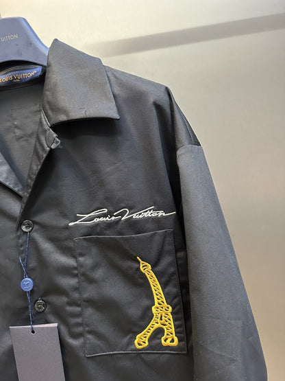 「#2791」Louis Vuitton Iron Tower embroidered monogrammed shirt