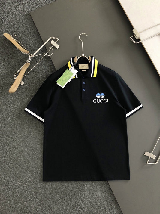 「#2857」Gucci Floral neckline embroidered polo shirt with cartoon lettering