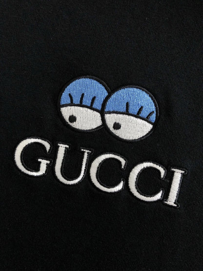 「#2857」Gucci Floral neckline embroidered polo shirt with cartoon lettering