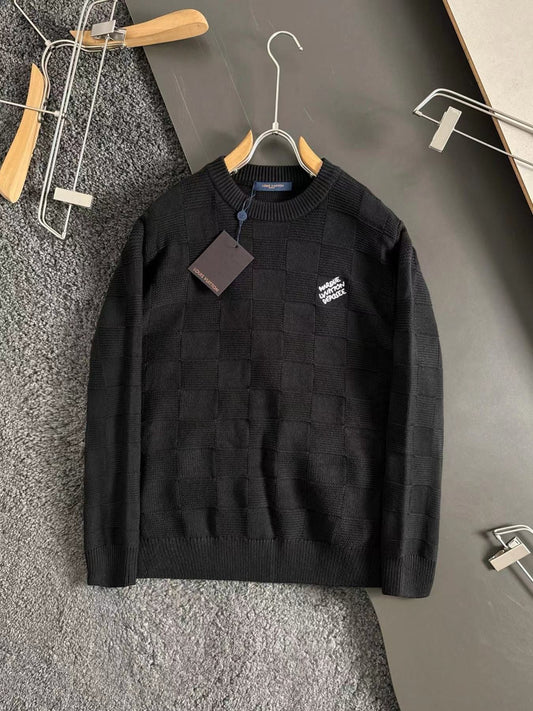 「#3377」Louis Vuitton Beaded Checkerboard Crew Neck Sweater