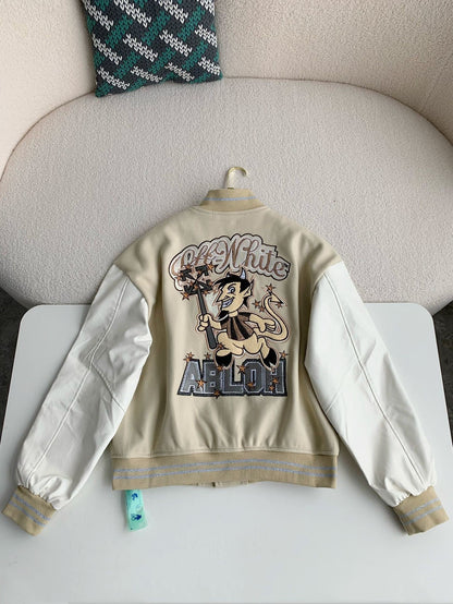 「#3484」OFF-WHITE xAc Milan FW22 Collaborative Colorblock Baseball Jacket