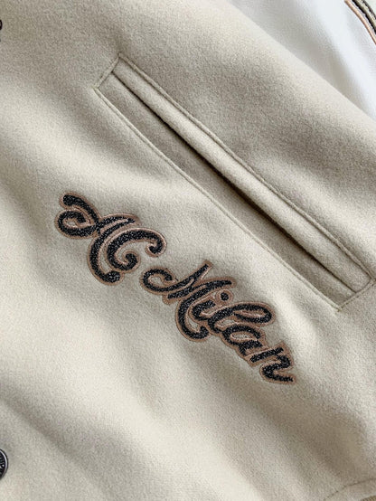 「#3484」OFF-WHITE xAc Milan FW22 Collaborative Colorblock Baseball Jacket