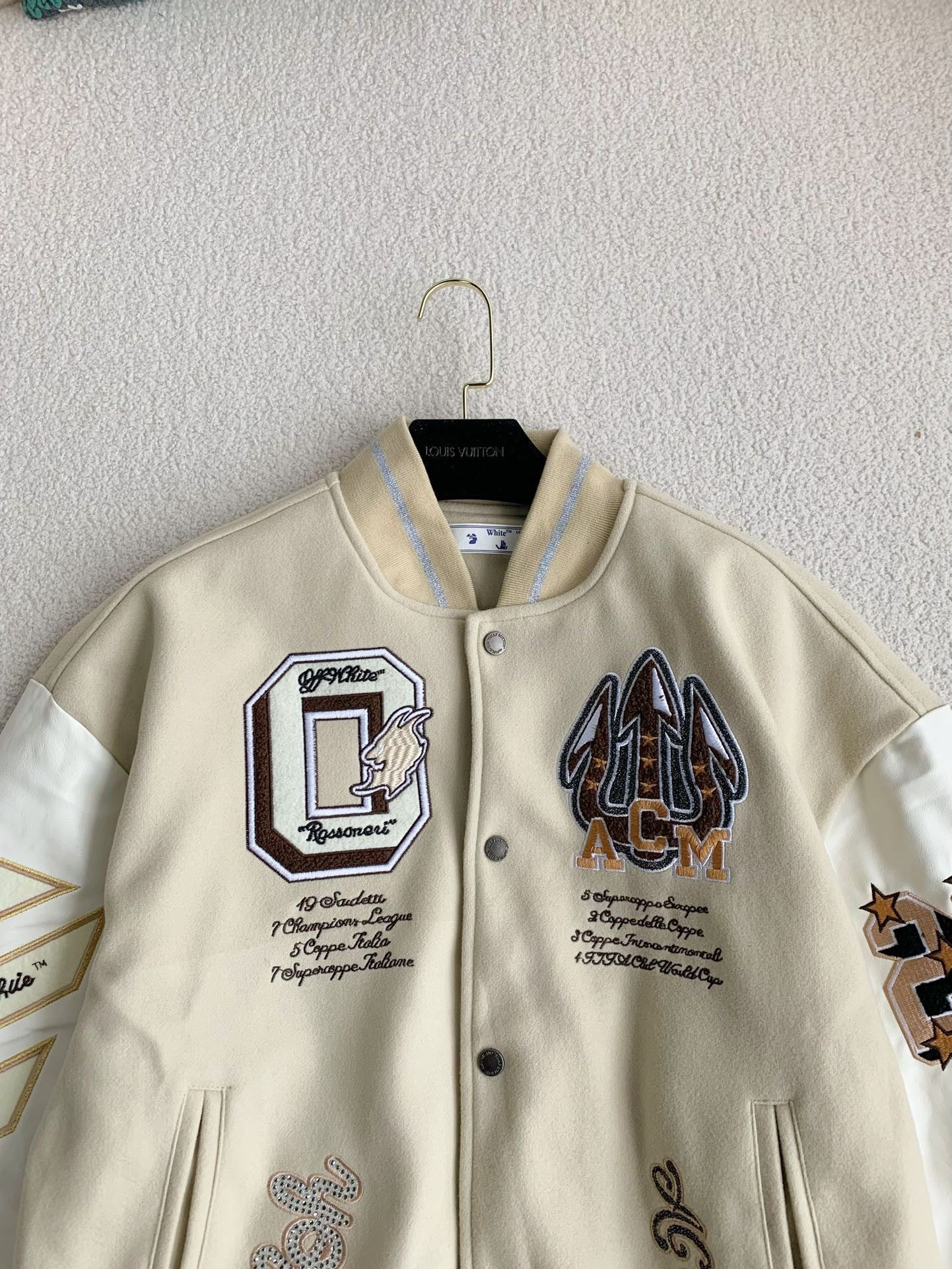「#3484」OFF-WHITE xAc Milan FW22 Collaborative Colorblock Baseball Jacket