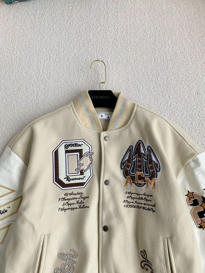 「#3484」OFF-WHITE xAc Milan FW22 Collaborative Colorblock Baseball Jacket