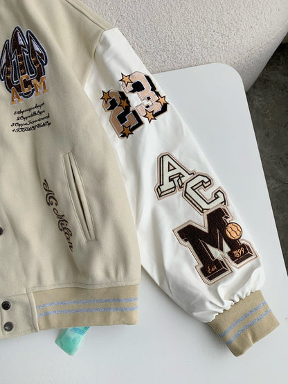 「#3484」OFF-WHITE xAc Milan FW22 Collaborative Colorblock Baseball Jacket